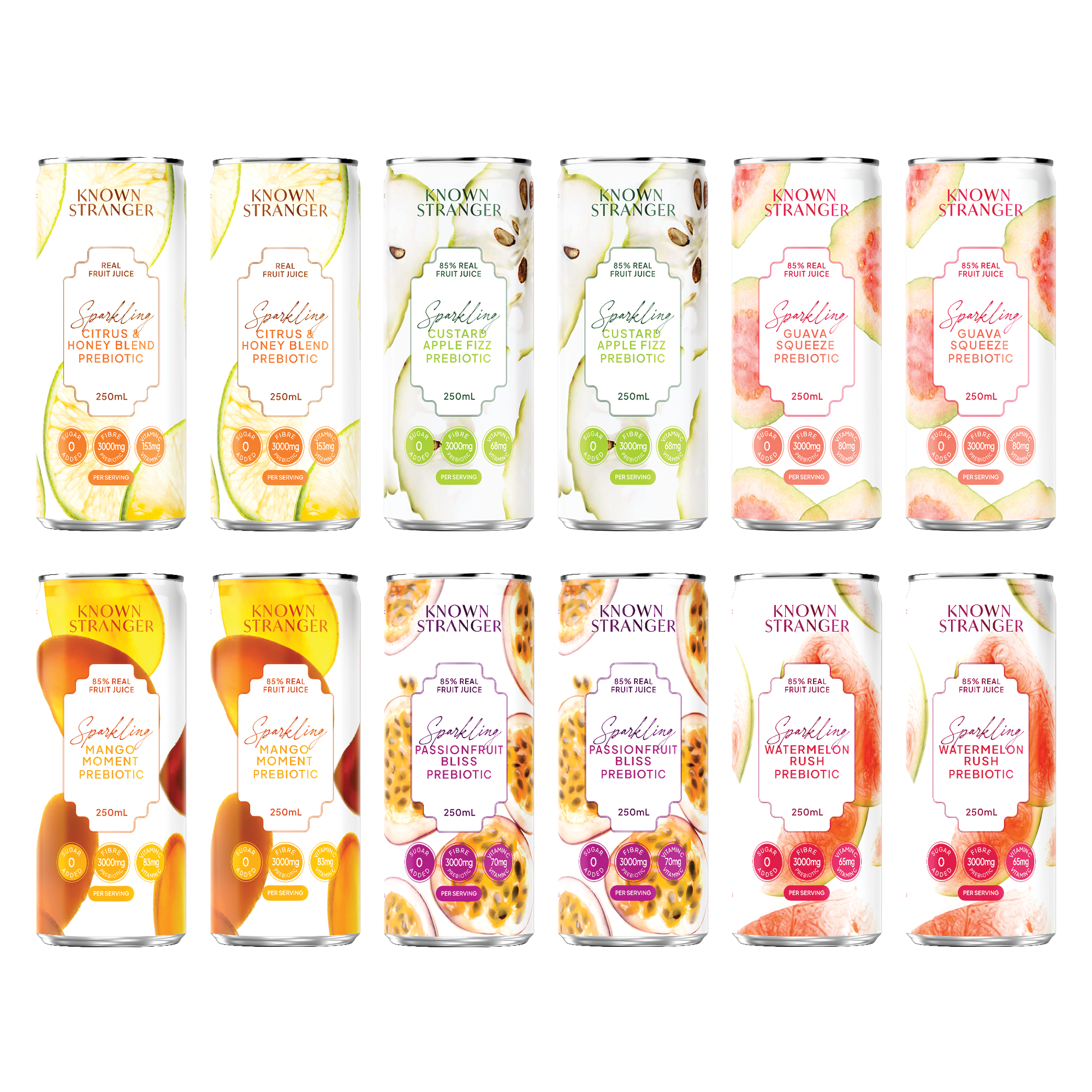 Prebiotic Sparkling Juice - 6 Flavours 12 Cans