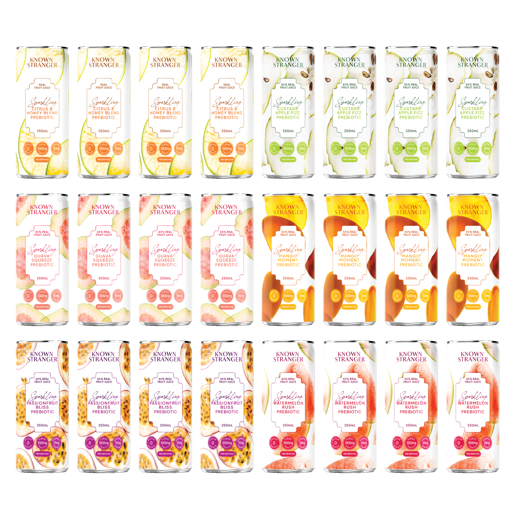 Prebiotic Sparkling Juice - 6 Flavours 24 Cans