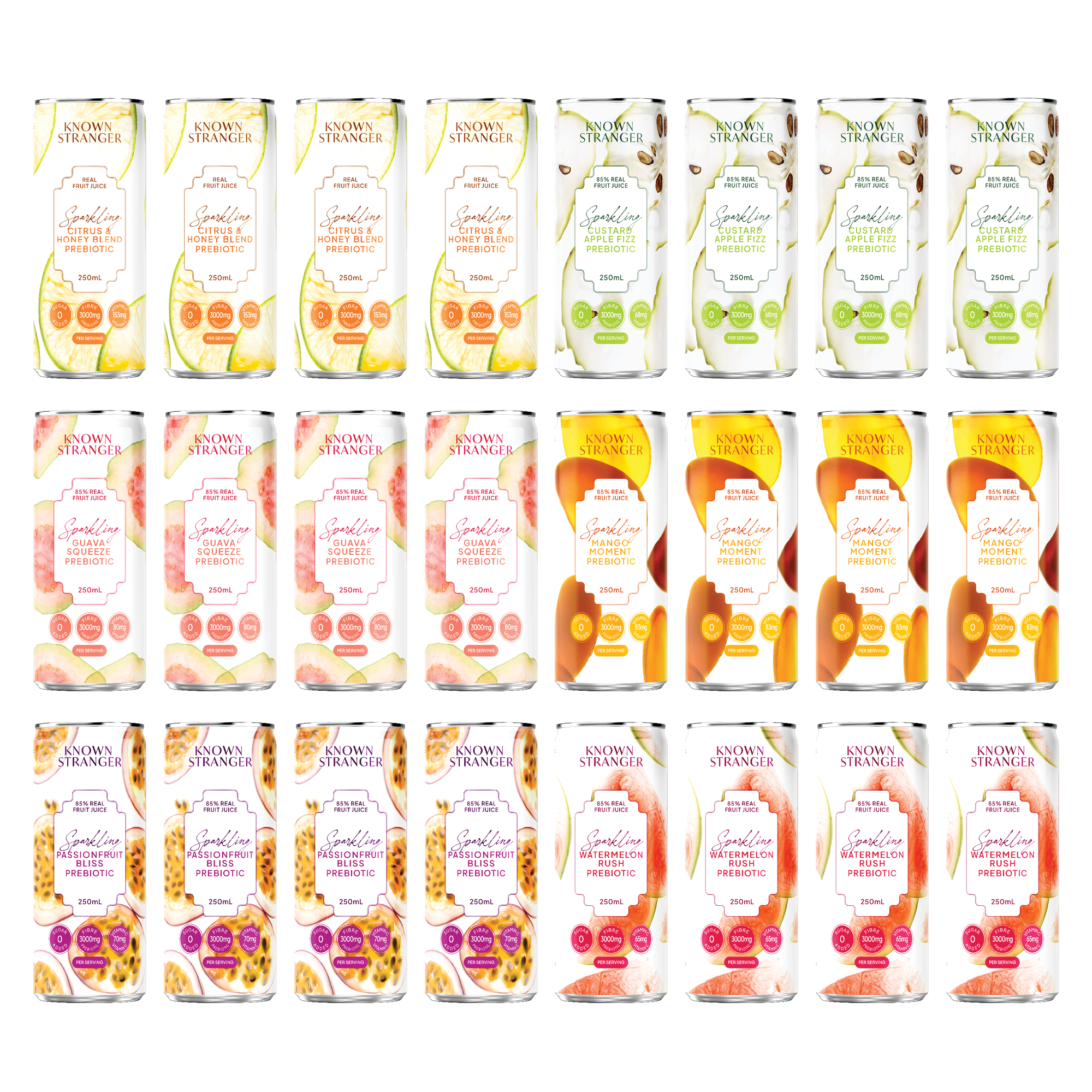 Prebiotic Sparkling Juice - 6 Flavours 24 Cans